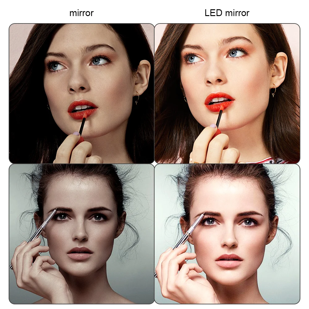 Makeup Mirror Folded 16 LEDs Touch Screen Dimmer Battery USB Switch with Operated Stand For Cosmetic Bedroom Tabletop Bathroom