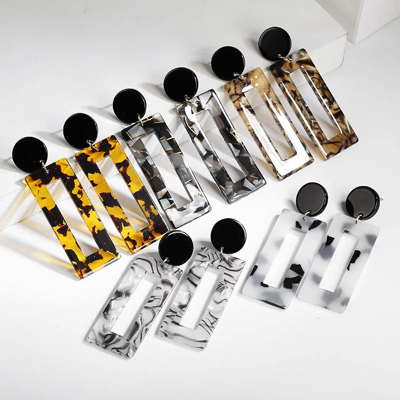 

New Fashion Leopard Print Acrylic Earrings For Women Geometric Circle Long Drop Earrings Tortoise Color Acetate Party Jewelry