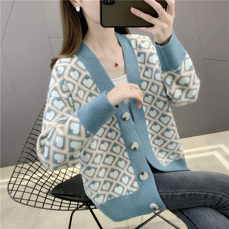 

In room 208631, four row 6 】 collaosed v-neck love color matching knitting cardigan [1397] 52