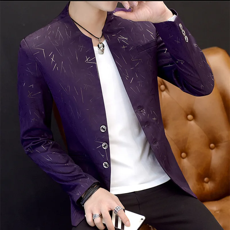 

2021 Men 's casual collar collar blazers youth handsome trend Slim print blazers men fashion jackets