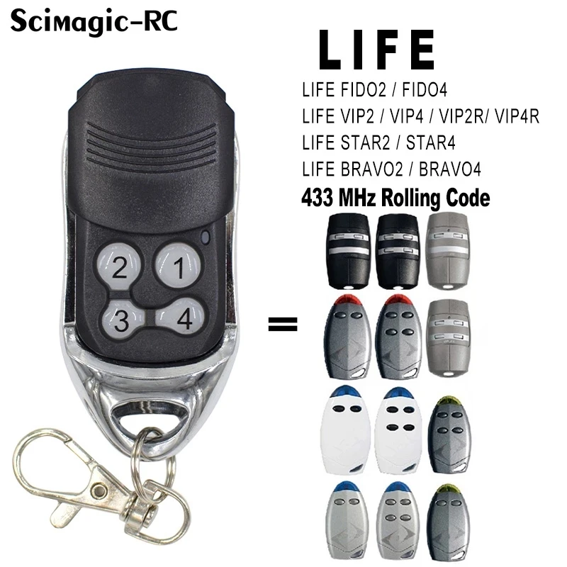 

LIFE Remote Control 433mhz Replacement LIFE FIDO2 VIP2 VIP4 STAR2 BRAVO4 Remote Garage Door Opener Rolling code