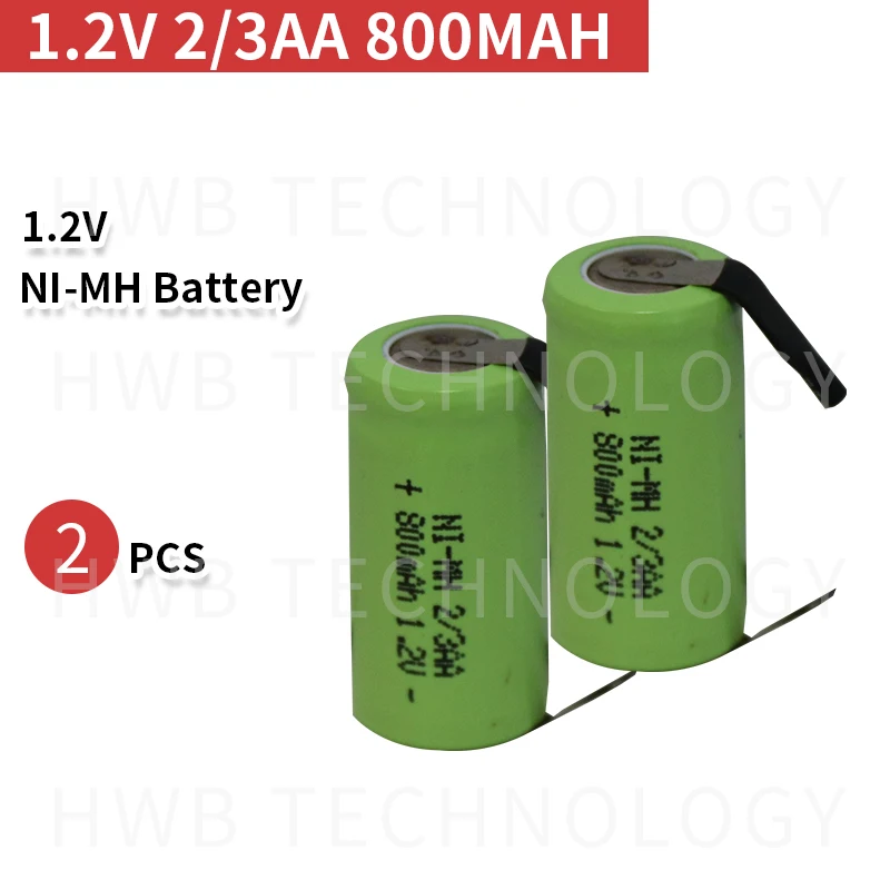 2 шт./лот, новинка,, 1,2 V 2/3AA 800mAh Ni-MH 2/3 AA Ni-MH аккумуляторная батарея с булавками