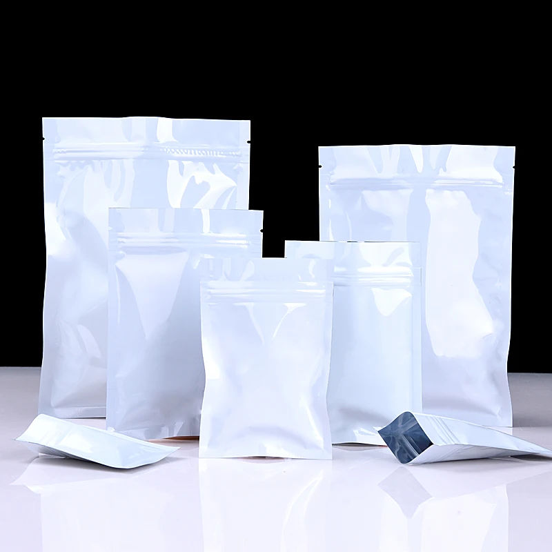 

300pcs Small Reclosable White Zip Lock Food Package Aluminum Foil Bag Coffee Powder Sample Storage Self Sealing Strip Bags