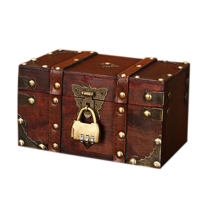 Retro Treasure Chest with Lock Vintage Wooden Storage Box Antique Style Jewelry Organizer for Wardrobe Trinket | Дом и сад
