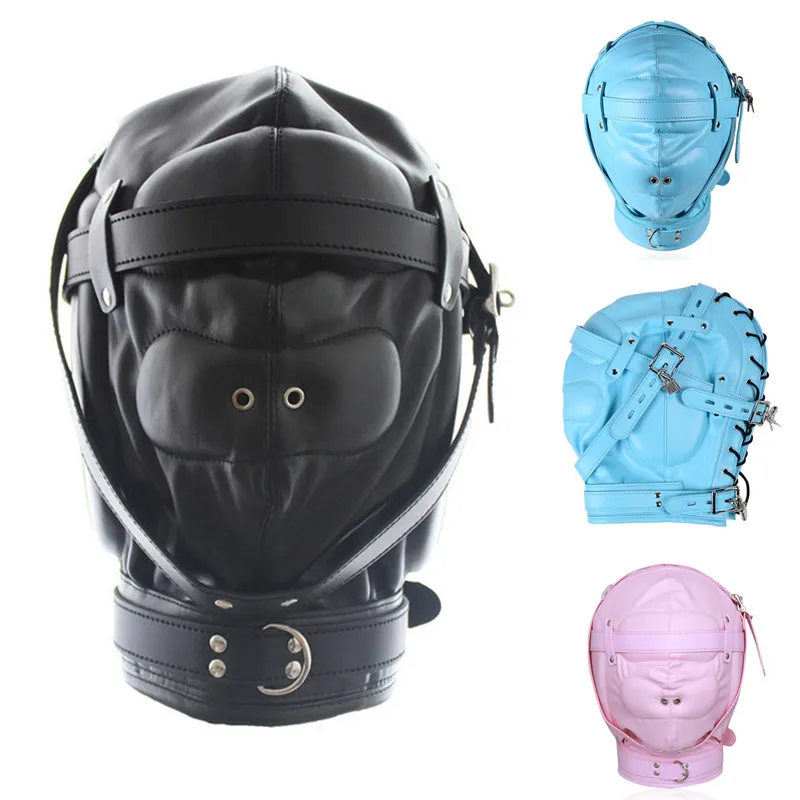 Новый Фетиш бондаж из искусственной кожи капюшон SM Полностью закрытая маска с