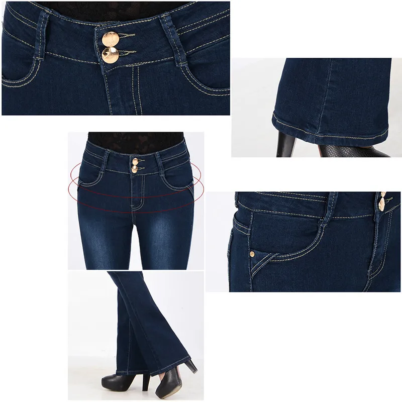 

Plus Size Female Stretch Slim Denim Flares Pants Mom's high waist Jeans 2020 New Breathable Fashion Women Bell Bottom Trousers