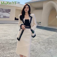 womens skirt suit jacket 2021 autumn new white coat dress suit female temperament professional blazers midi skirt two piece