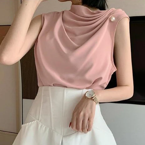 

Sleeveless shirt women's design sense 2021 summer dress Korean version of thin black chiffon top fashion professional shirt