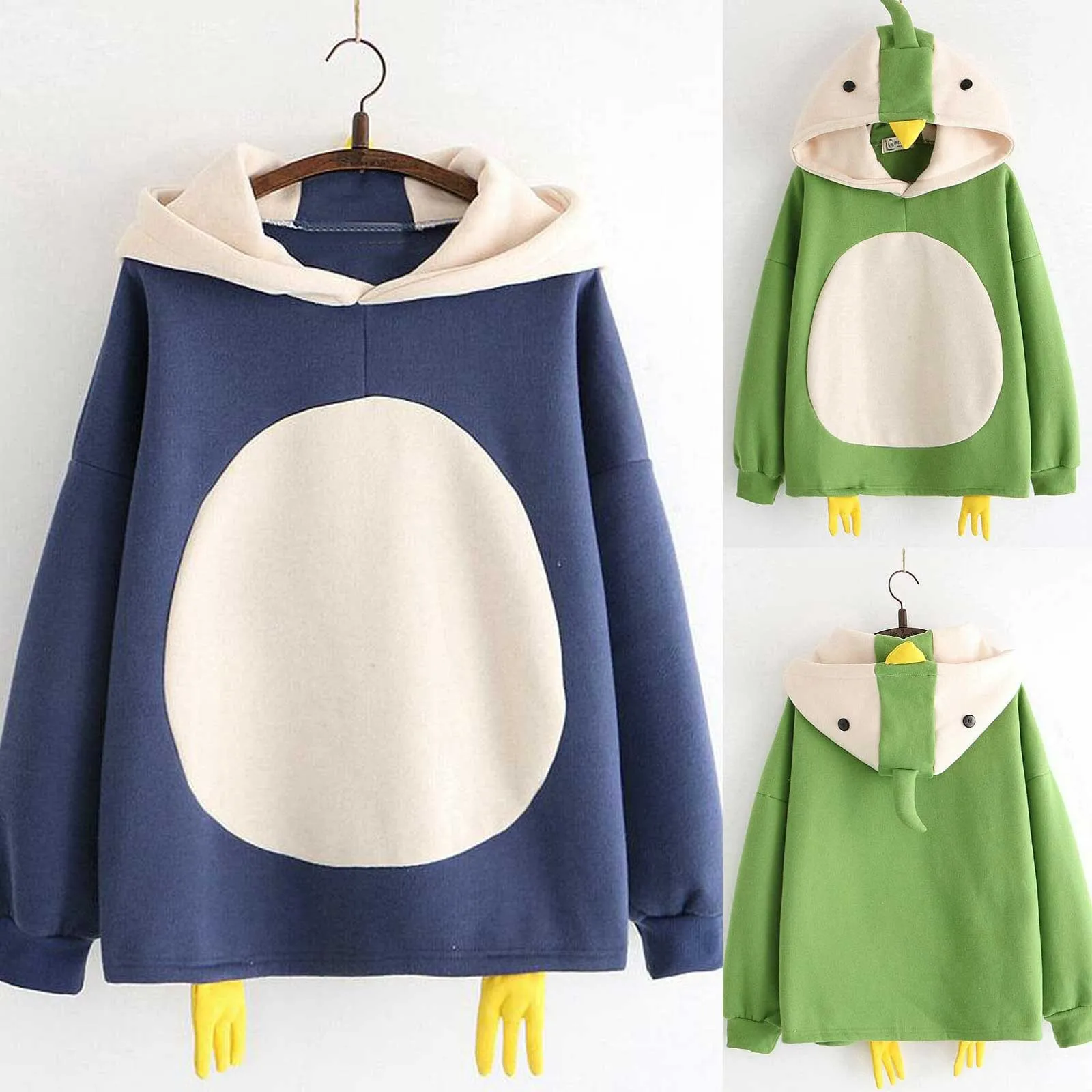 

Женская куртка с капюшоном с рисунком пингвина, милые хлопковые топы с длинными рукавами Блузка модная толстовка с капюшоном в виде героев ...