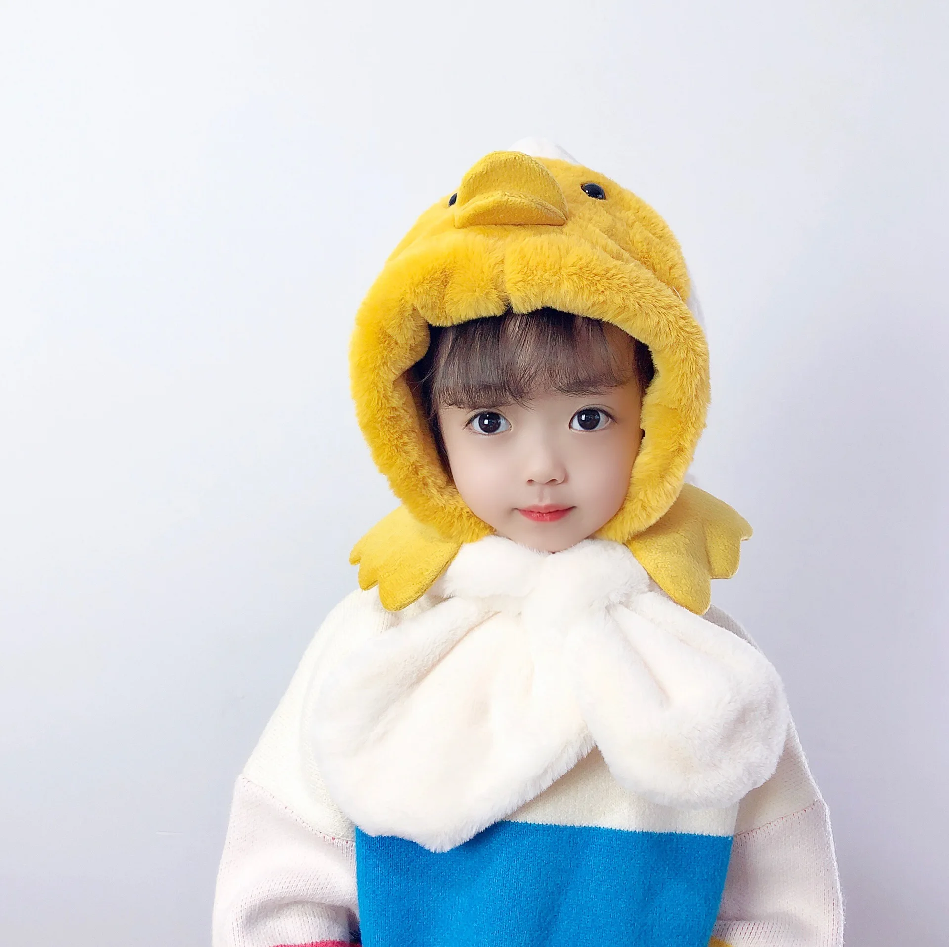 Зимний детский шарф интегрированная шапка Пингвин милая детская с утенком