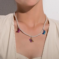 colorful butterfly charmed pearl chain necklace for women ladies girls gift her jewelry 2021 new