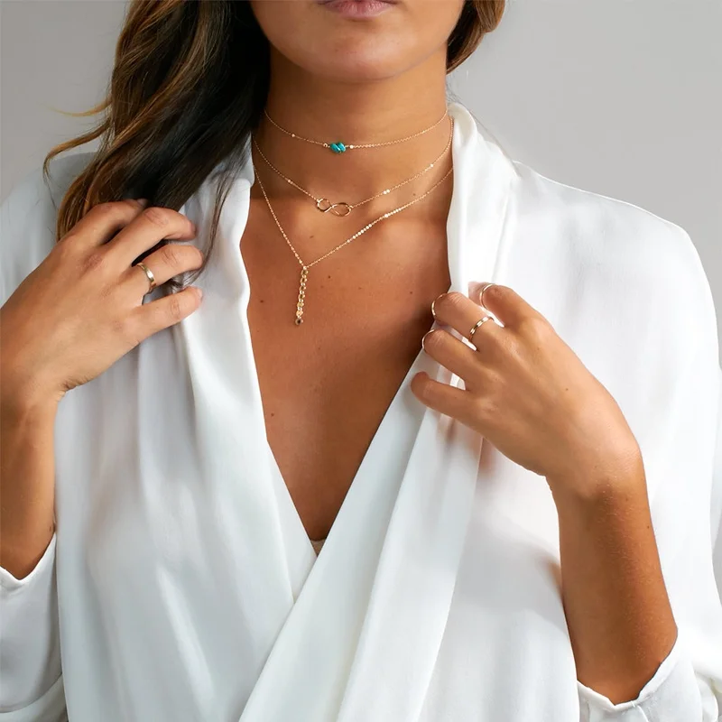 Бирюзовое многослойное ожерелье ed 3-слойное изысканное колье цепочка