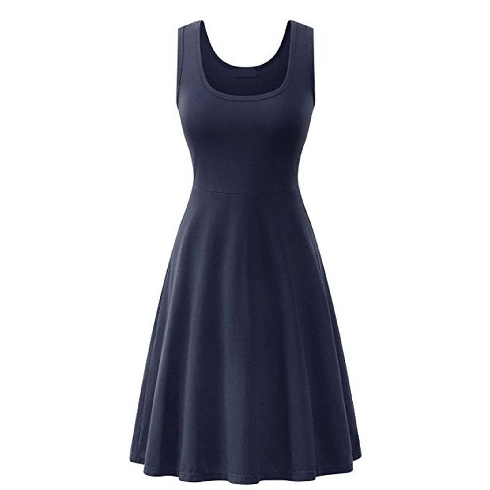 

Summer Dresses Women 4XL Plus Size Female Casual U-Neck Sleeveless A-line Dress Vintage Solid Color Daily ropa mujer vestido