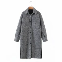 merodi women winter fashion woolen gray za coats female stylish single breasetd thick outwear ladies pockes long jackets ovesize