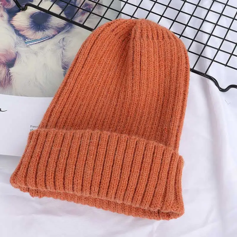 Orange Стойкий цвет для женщин, вязаная шапка, шерстяная шапка, осенняя и зимняя теплая хлопковая шапка, Уличная Повседневная Женская забавная шляпа в горошек - Цвет: Orange