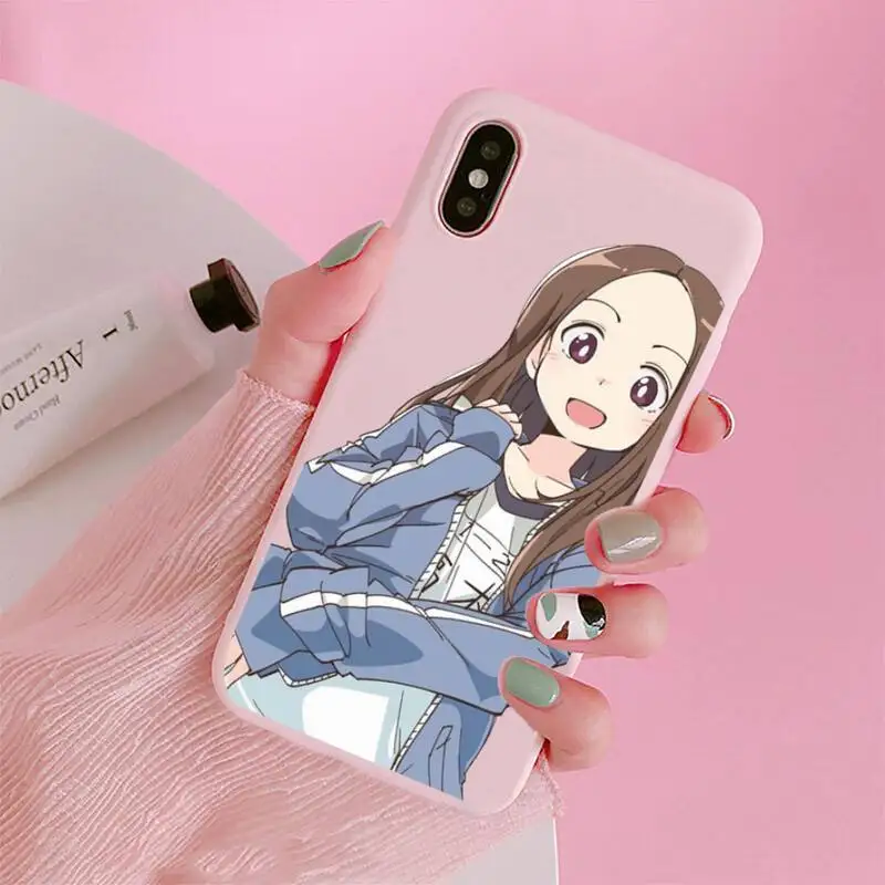 

Anime Teasing Master Takagi-san Phone Case Candy Color Pink for iPhone 11 pro XS MAX 8 7 6 6S Plus X 5S SE 2020 XR