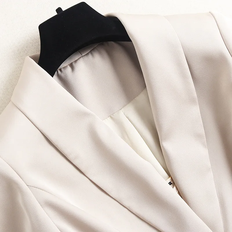 

2021 Fashion Designers Spring Two Piece Outfits Elegant Notched Blazer and Leopard Print Strap Dress Suits Office Robe Vestidos