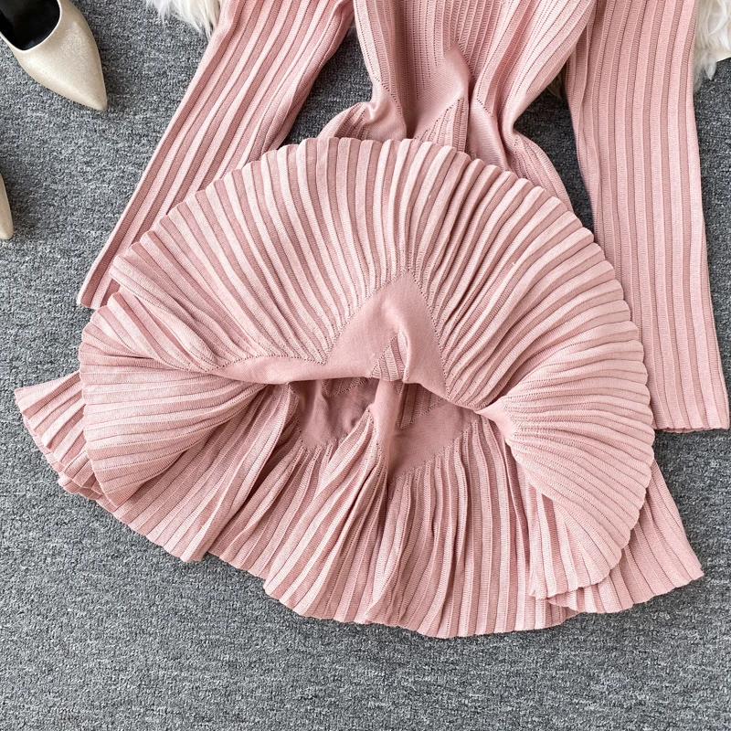 HISUMA весна осень 2020 новое женское вязаное Пышное Платье с круглым вырезом и