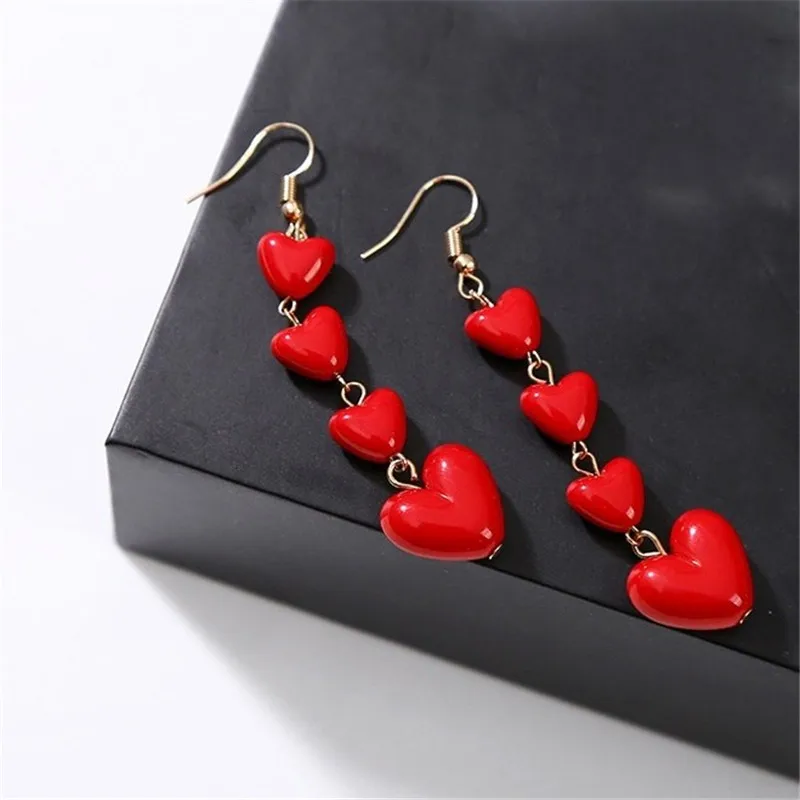 

Long Style Red Heart Shape Earrings New Simple Fashion Jewelry 2021 for Women