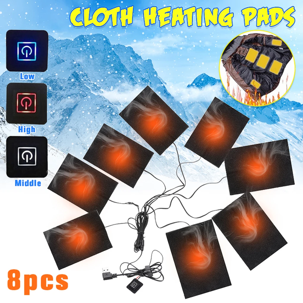 8 in 1 Electric USB Jackets Clothes Heating Pad Winter Vest Heated Warmer Pads Fiber Heater