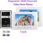Напольный видеодомофон, система связи с 2 мониторами и дактилоскопическим паролем, уличная камера для 2 семейных домов, 7 дюймов