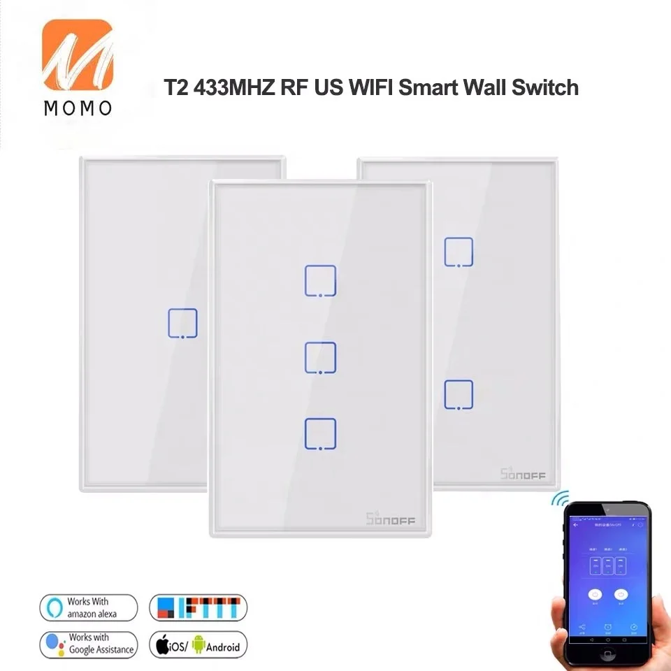 

T2 US RF WiFi Switch Touch Control Wall Light Switch E7WIN Gang 120 Type Panel Wall Touch Light Switch 433Mhz Smart Home