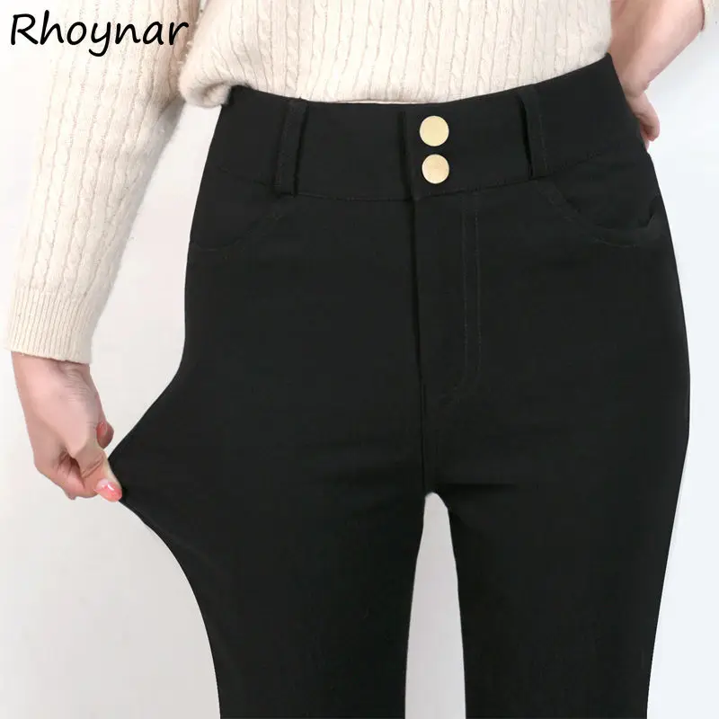 

Pencil Pants Women Skinny Stretchy Leisure Vintage Solid High Waist All-match Ulzzang Aesthetic Warm Cozy Female Trousers Ins