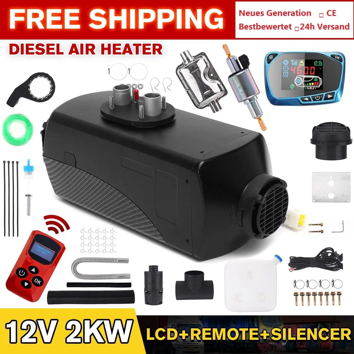 

12V 2KW Diesels Air Parking Heater Air Heating LCD Switch with Silencer and Remote Control For Trucks Boats Car Heater