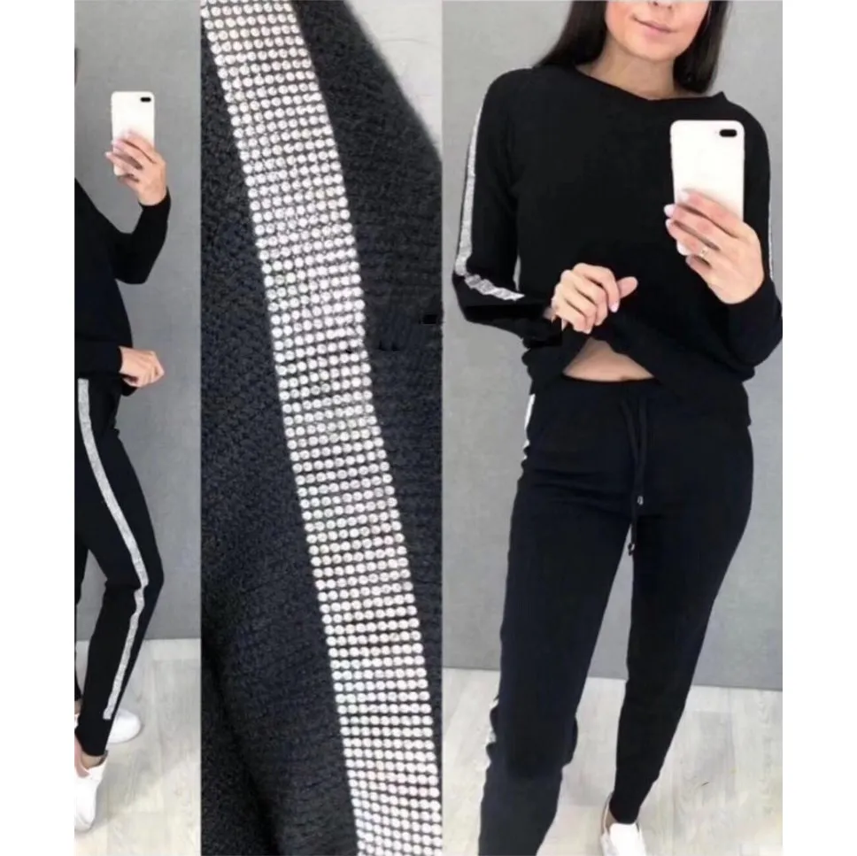 Осень 2019 зимний теплый вязаный комплект спортивная одежда с v образным вырезом