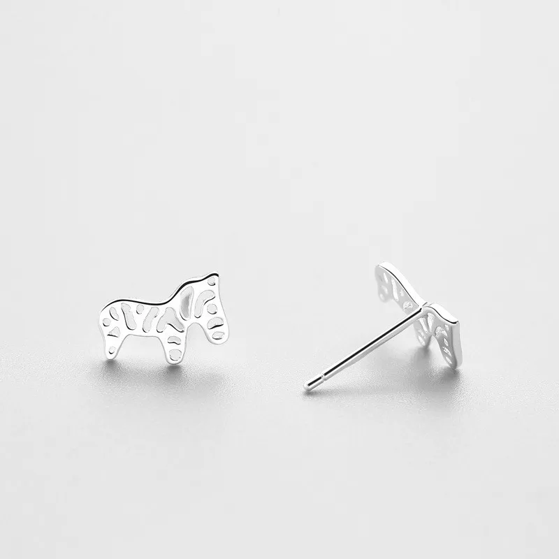 

Genuine 925 Sterling Silver Stud Earrings Female Simple Wild Ccute Horse Earrings Fine Jewelry Not allergic Accessory