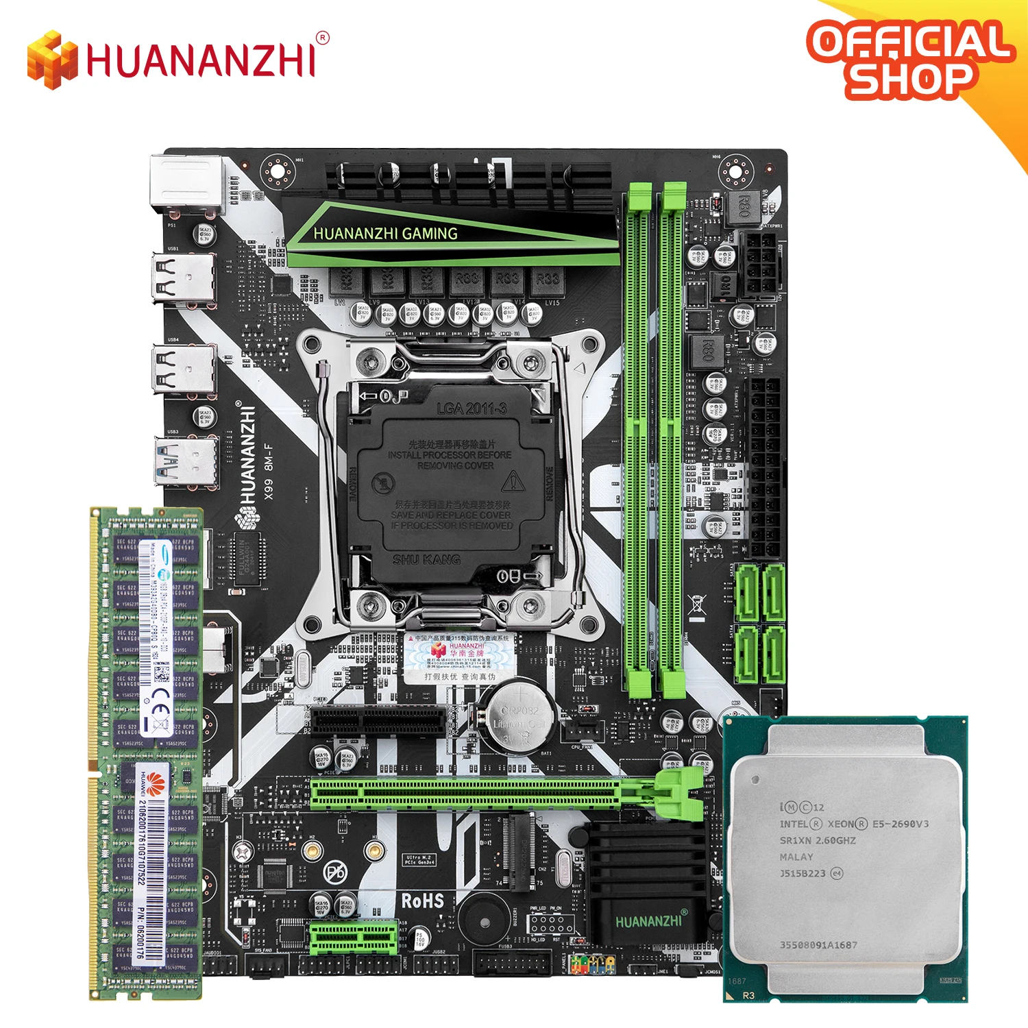 Verkauf HUANANZHI X99 8M F X99 Motherboard Mit Intel XEON E5 2690 V3 Mit 1*16G DDR4 RECC Speicher Combo Kit Set NVME USB 3,0 Server