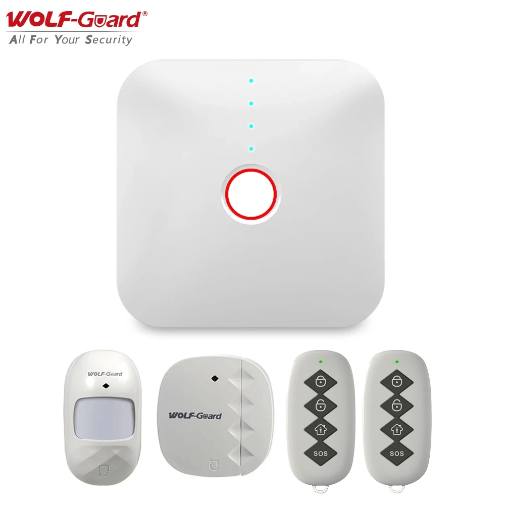 Wolf-Guard Wireless Smart 2.4G Wifi Home Security Alarm Burglar System Door Sensor PIR Motion Detector Keyfob App Control 433MHZ