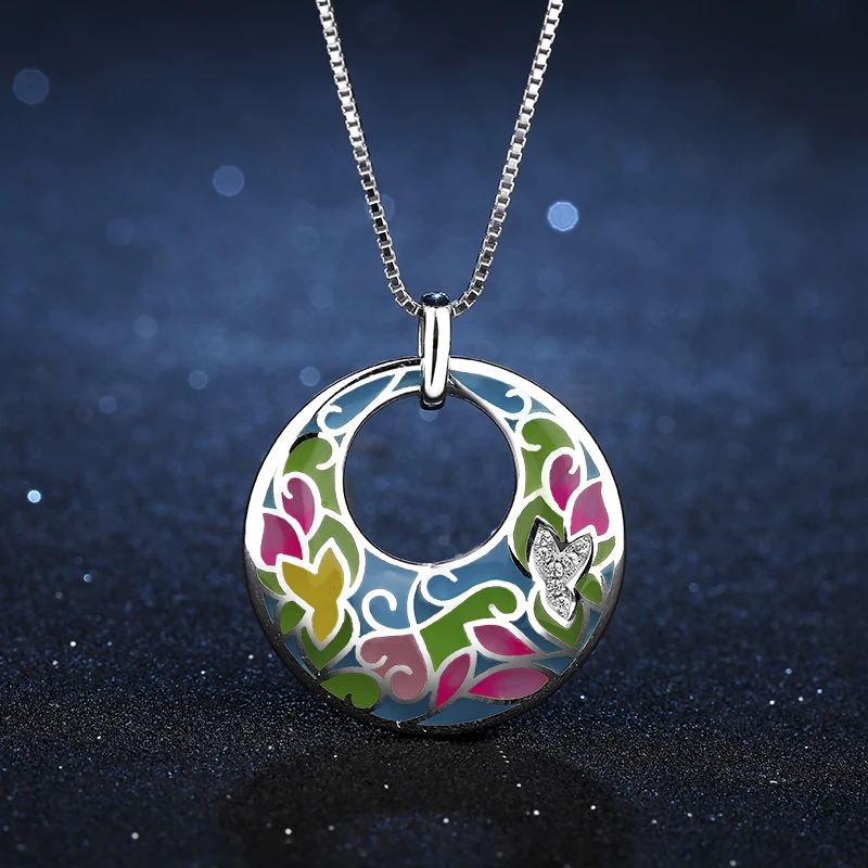 

Like Colorful Butterfly Flower Pendant for Women 2021 Authentic 925 Sterling Silver Necklace Fashion Luxury Party Jewelry Enamel