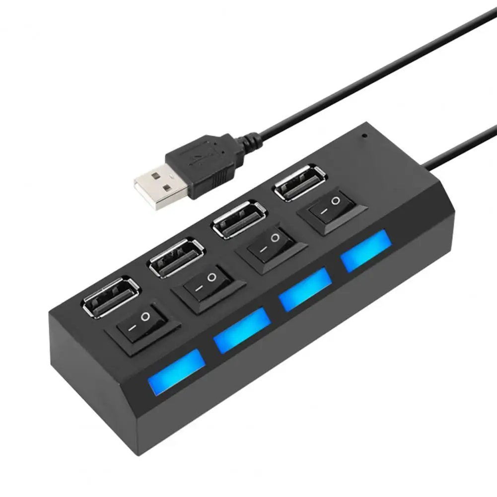 

Portable USB2.0 4Port USB Splitter Standard Strip Independent switch Metal Plug Play Wire Concentrator for Computer