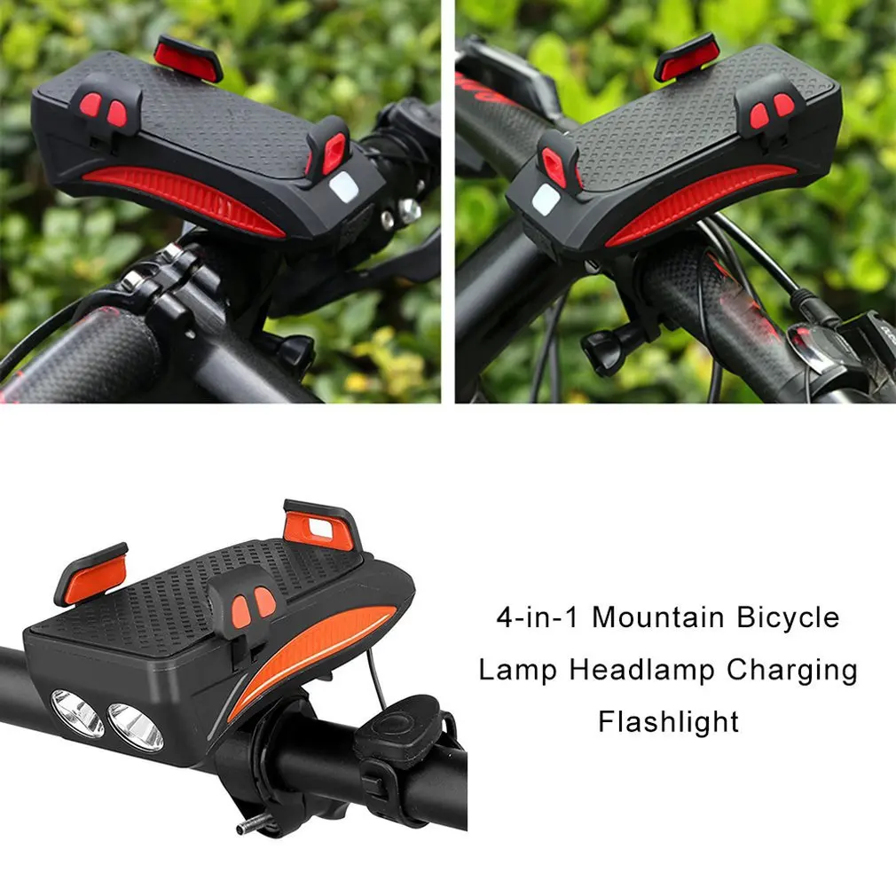 

Multi-function Bicycle Light USB Rechargeable LED Bike Head Lamp Bike Horn Phone Holder Powerbank 4 in 1 MTB Cycling Front Light