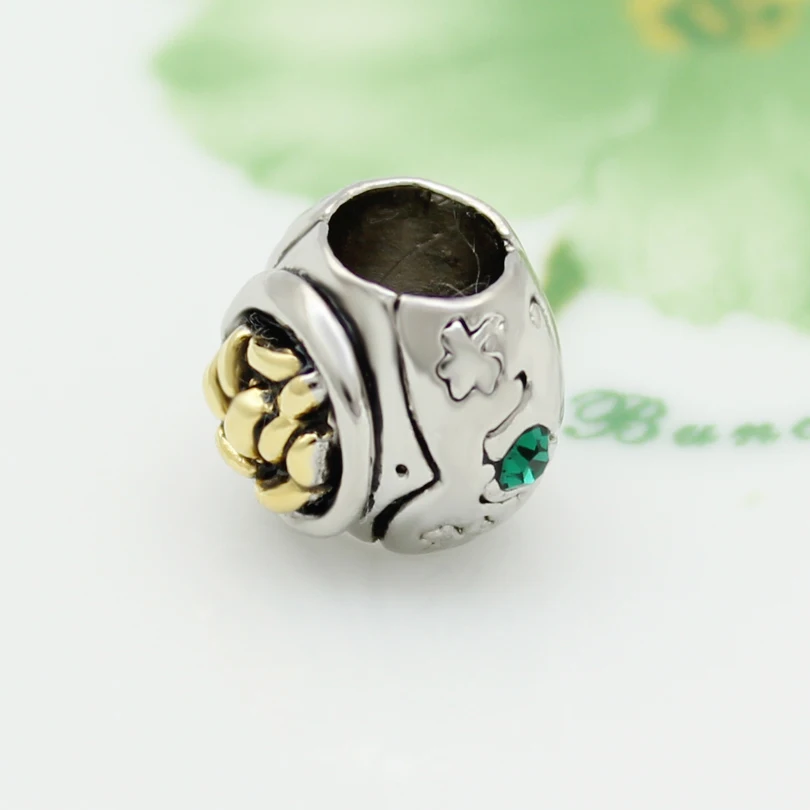 Бесплатная доставка золотой кувшин в форме клевера бусина-Шарм с зелеными