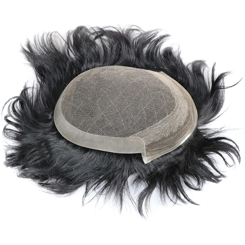 Парик для мужчин Супер тонкая сварная французская кружевная основа с ПУ