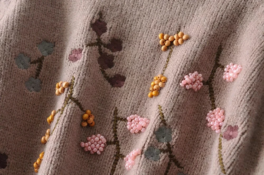

2021 Spring Women Vintage O-Neck Sleeve Floral Print Knitted Sweater Elegant Warm Eurpean Pullover Sweater Casual Loose Chic Top