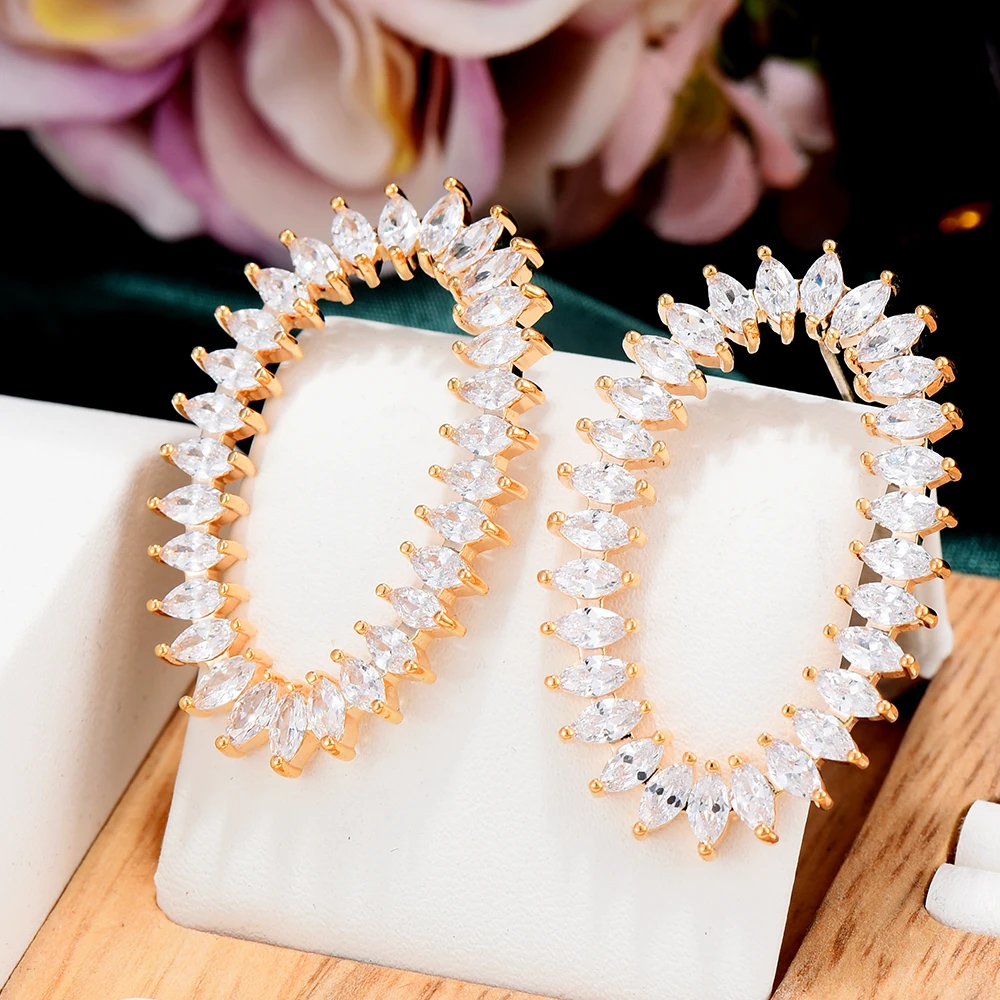 

Blachette Fashion Gorgeous Full Cubic Zirconia Geometric Oval Earrings Women Girls Party Daily Anniversary Jewelry Accessories