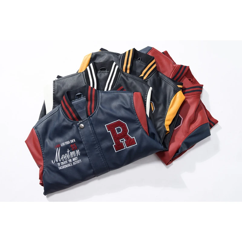 

Casual Baseball Jacket Men Fashion Hoodies Pu Leather Motorcycle Stand Winter Male Jacket Fleece Warm Comfort Bomber Out Coat