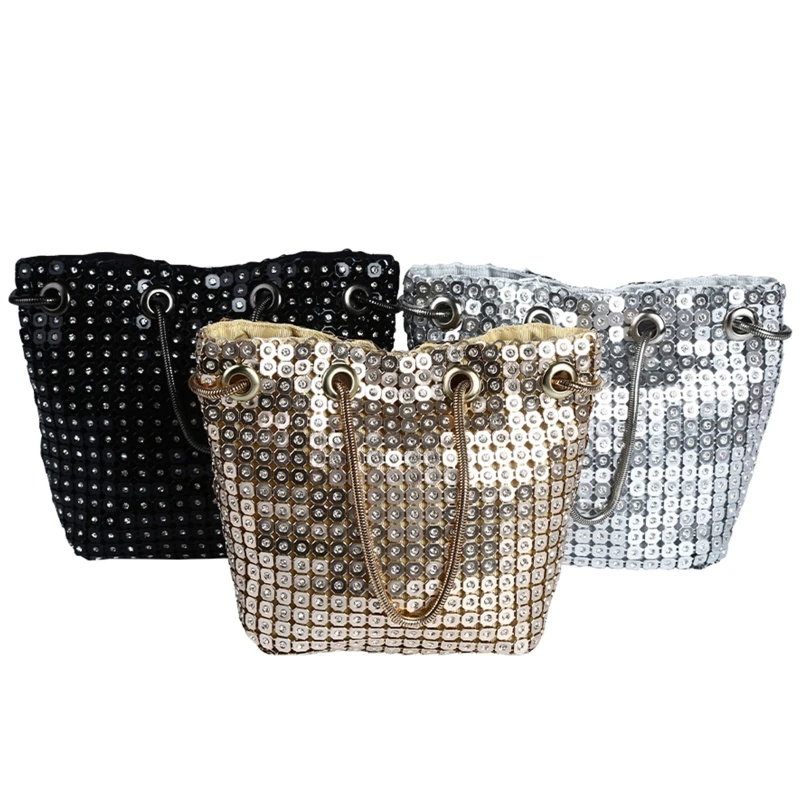 

Women Sequins Handbag Evening Party Bridal Bucket Shoulder Bag Prom Wedding