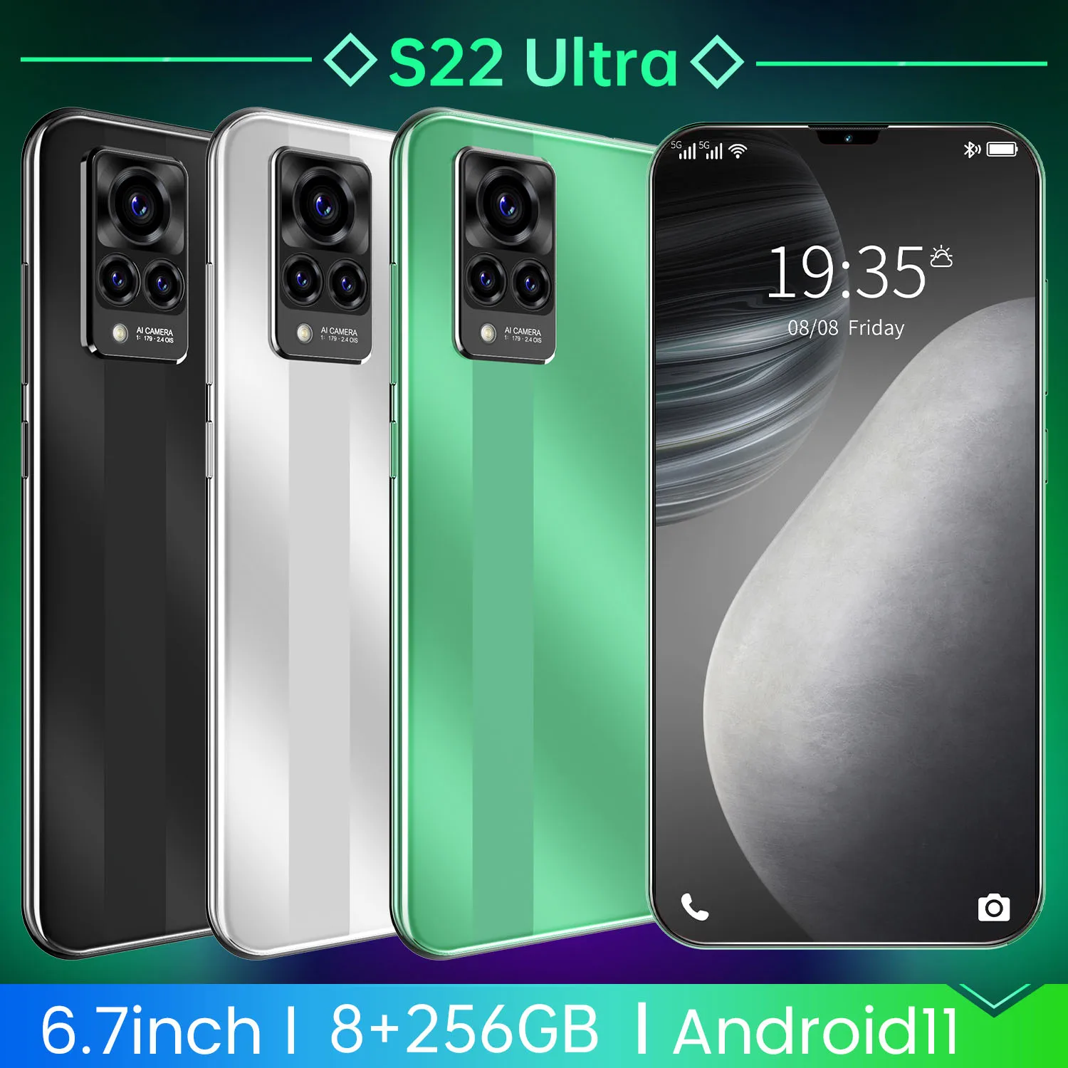 

New Arrival S22 Ultra Smartphone 6.7 Inch 8 256GB Android 11 5G LTE 4G 32+64MP Camera Face Fingerprint Unlock Dual SIM Cellphone