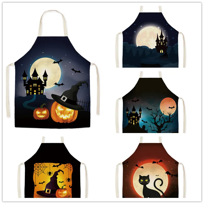

Фартук для Хэллоуина, креативный фартук для выражения замка, Кухонный Фартук для дома, Льняной Фартук с защитой от загрязнений и жира для же...