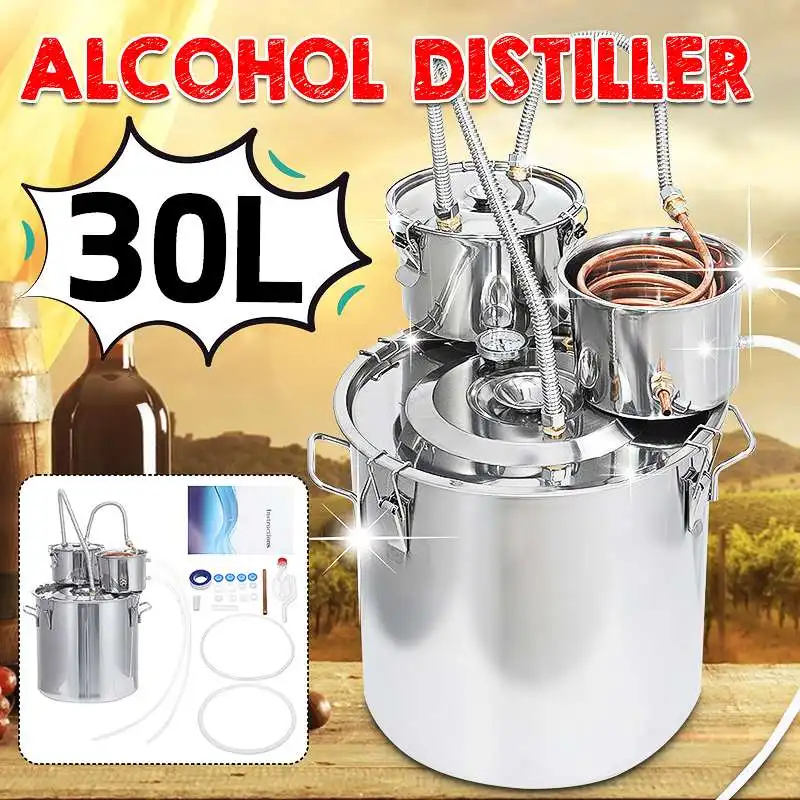 

20/30L Distiller Home Brew Moonshine Alcohol Copper Distillery Boiler Water Essential Oil Brewing Kit Full Stainless Steel