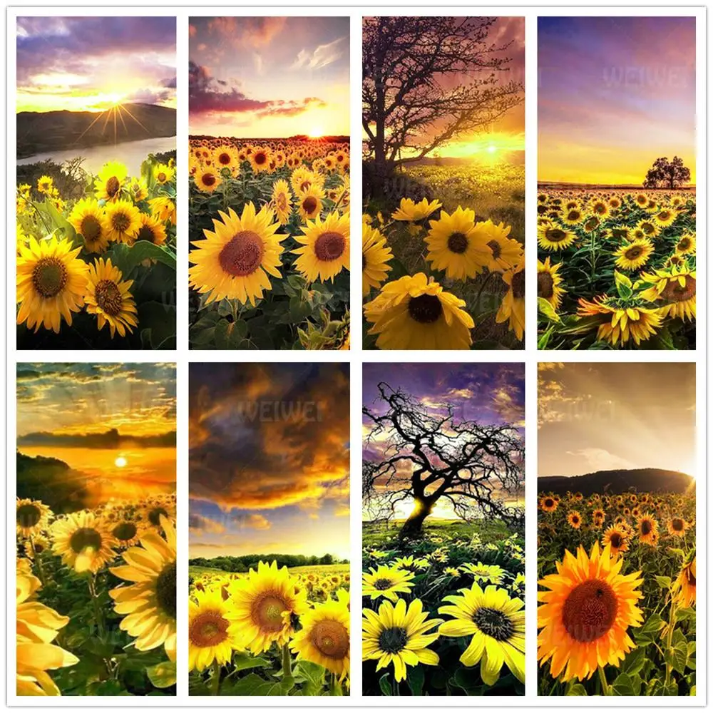 

Sunflower 5D Diamond Painting Kits for Adults Sunset Scenery Picture Cross Stitches Embroidery Full Drill Diamond Painting Decor