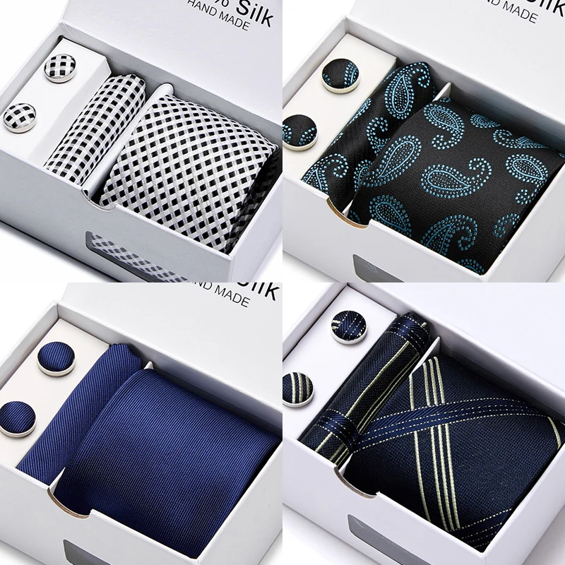 

Top grade Vangise Brand Holiday Gift Silk Necktie Set Tie Box Blue Wedding Accessories Man Dot Easter Day