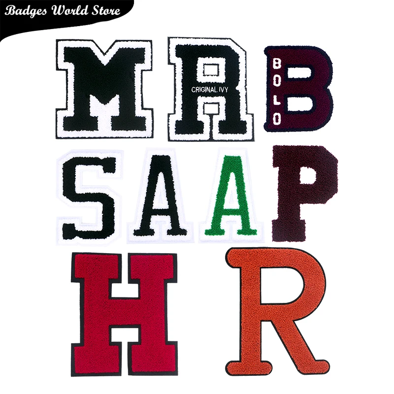 

Red White Letter H R A B M Word Chenille Icon Towel Embroidery Applique Patches For Clothing DIY Iron on Badges on the Backpack