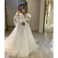 myyblelace wedding dresses long sleeves appliques corset back off shoulder bridal gowns bride dress vestido de noiva 2020