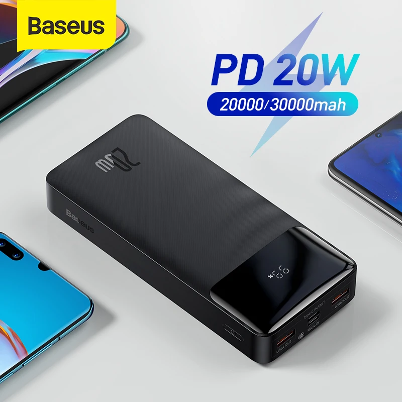 Baseus Power Bank 30000 мАч Портативная зарядка повербанк мобильный телефон Внешняя батарея быстрое зарядное устройство Powerbank 20000 мАч для XiaoMI