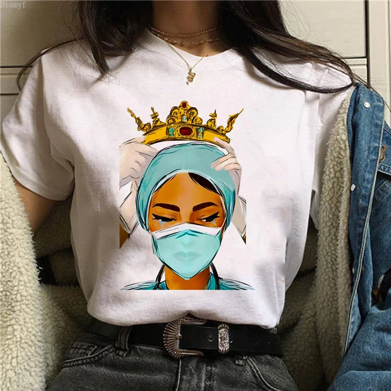 

2021 Women's Nurse Queen T-shirts Girl Summer 90s Ullzang Harajuku Ture Hero Cropped T Shirt ,Drop Ship